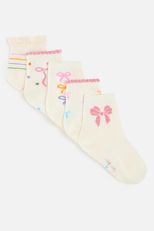 5 pack crew socks - cream/multi