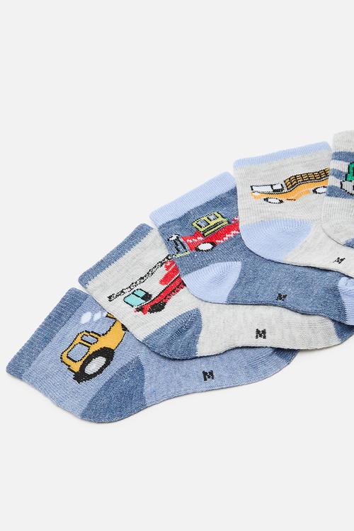 5 pack crew socks - grey/blue 