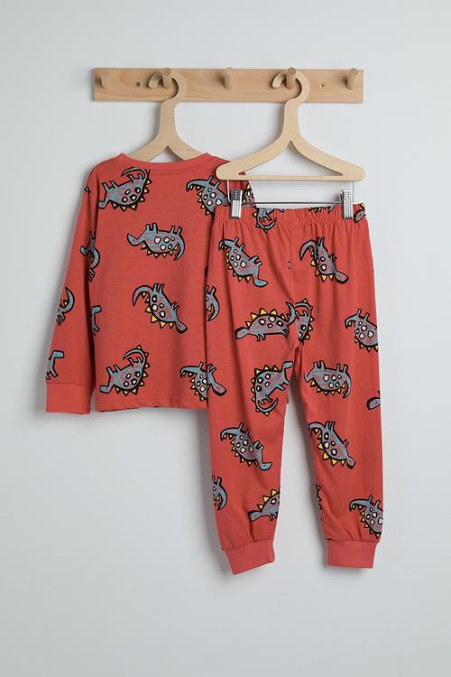 Pj set - pale red/dino aop