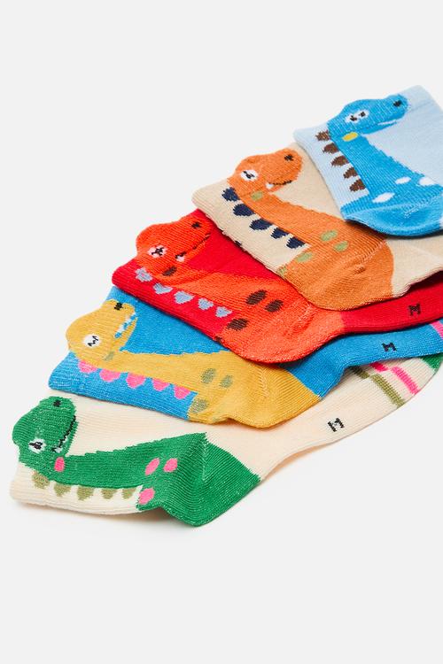 5 pack dino crew socks - multi colour