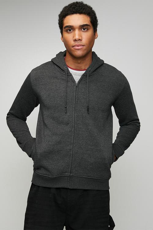 Hoody Full Zip Through. - Charcoal Marl