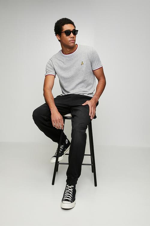 Crew Neck Tee  - Lt Grey Marl/Burgundy/Optic White