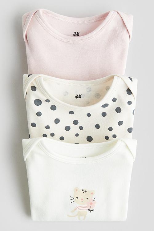 3-pack printed jersey bodysuits - light pink/spotted
