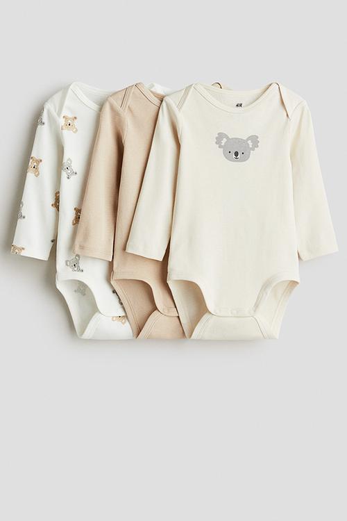3-pack printed jersey bodysuits - beige/koalas