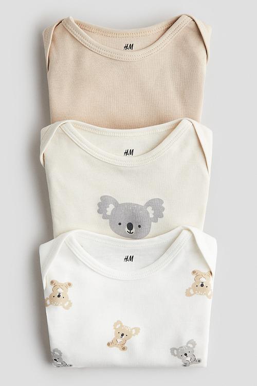 3-pack printed jersey bodysuits - beige/koalas