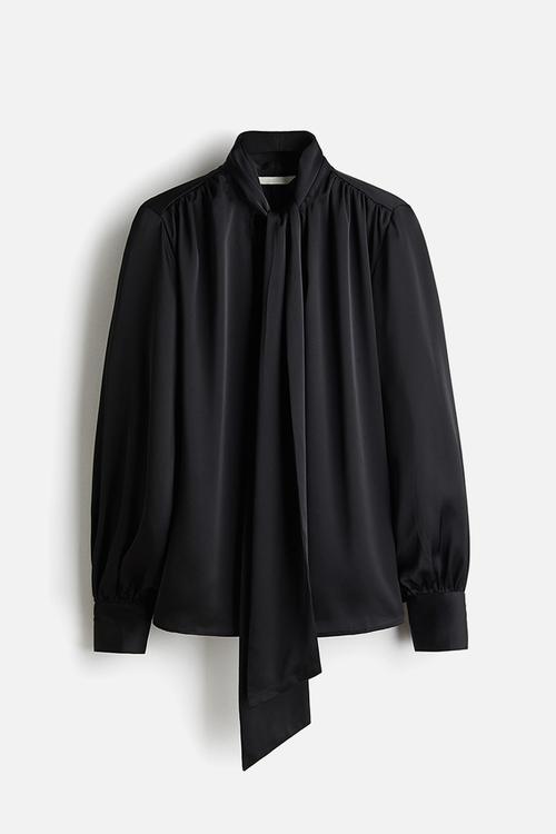 Tie-neck chiffon blouse - black