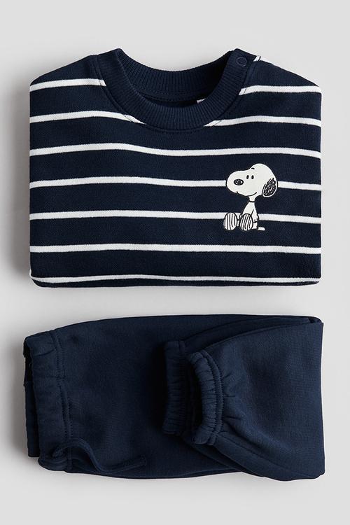 2-piece printed sweatshirt set - navy blue/snoopy