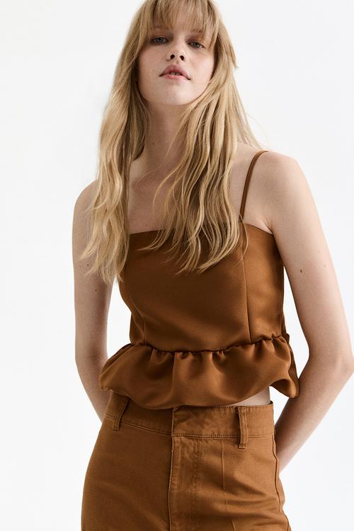Bubble-hem strappy top - brown