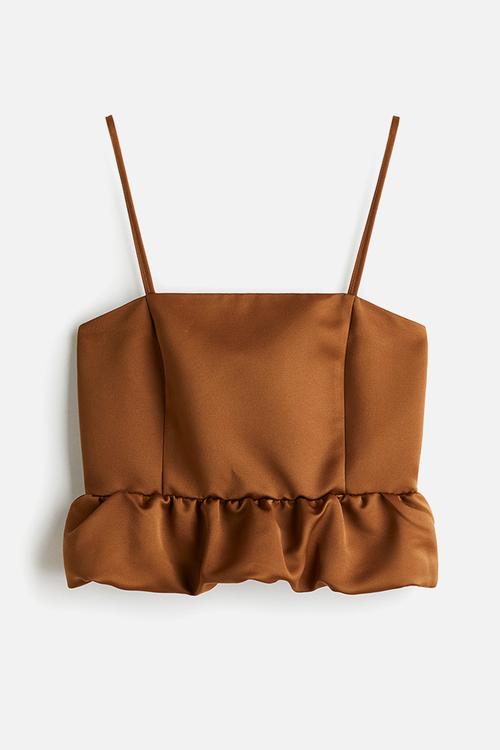 Bubble-hem strappy top - brown