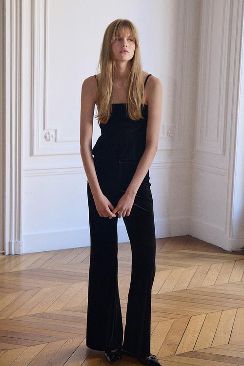 Bubble-hem strappy top - black