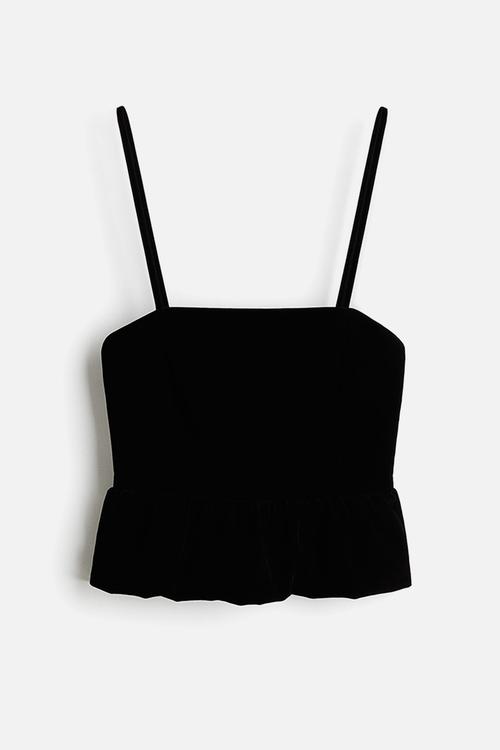 Bubble-hem strappy top - black