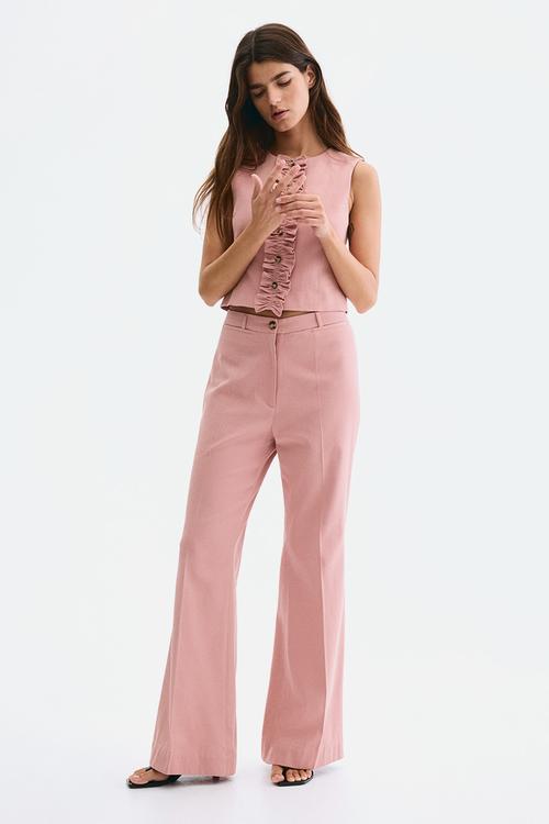 Flared twill trousers - dusty pink