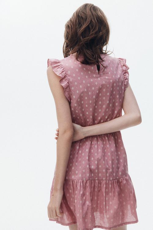 Lace-inset cotton dress - pink patterned