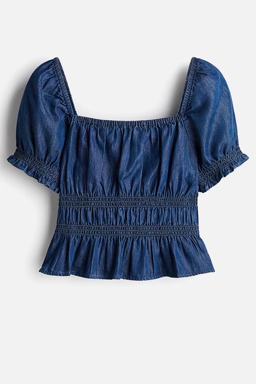 Smocked blouse - denim blue