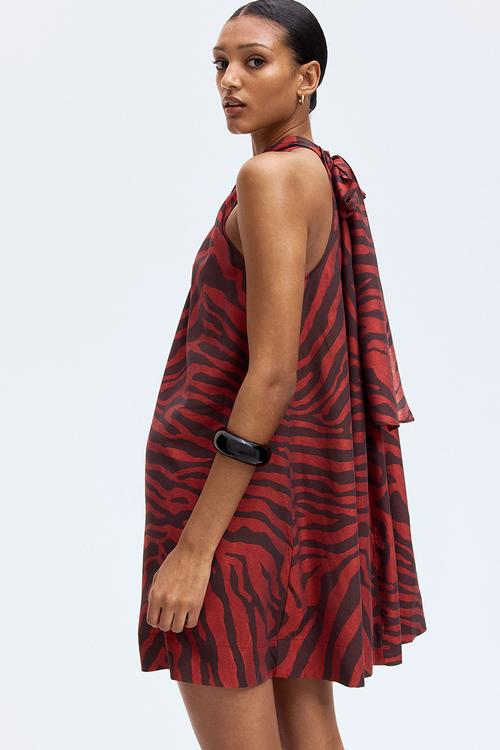 Tie-neck dress - red zebra print