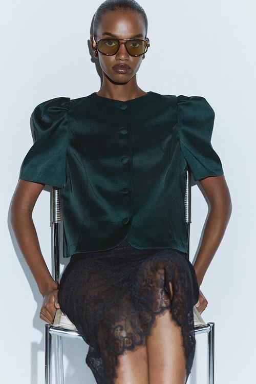 Puff-sleeved blouse - dark green
