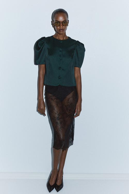Puff-sleeved blouse - dark green
