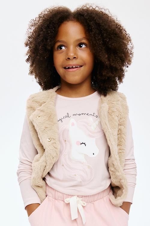 Printed jersey top - light pink/unicorn