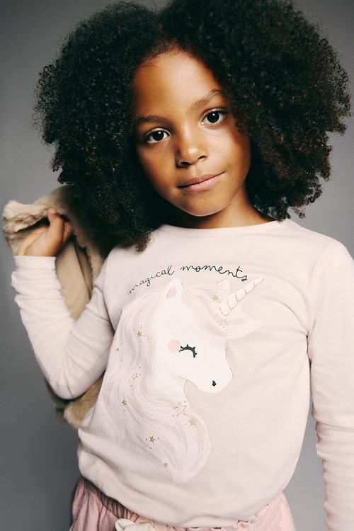 Printed jersey top - light pink/unicorn