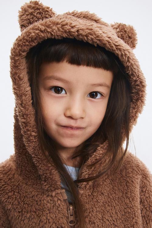 Teddy zip-through hoodie - brown