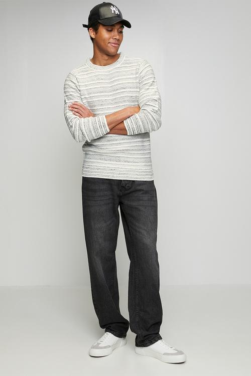 Ribbed Stripe Crew Neck - Ecru / Jet Black