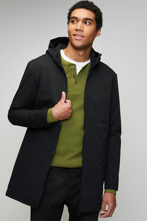 Unpadded Zip Through Hooded Mac - Black
