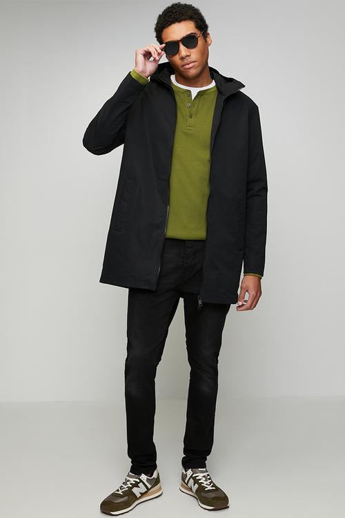 Unpadded Zip Through Hooded Mac - Black