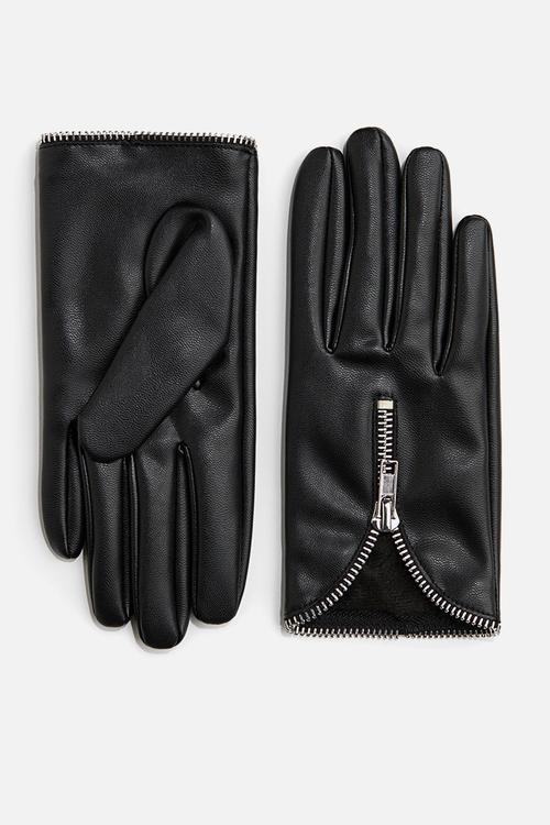 Zipped gloves - black