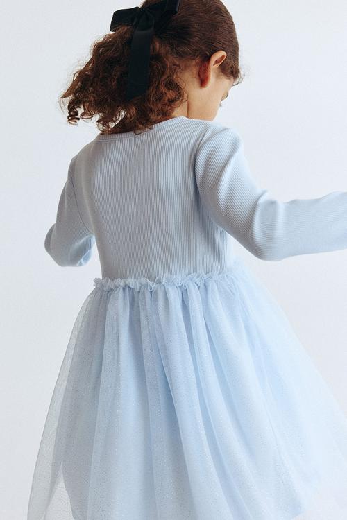 Motif-detail tulle dress - light blue/frozen
