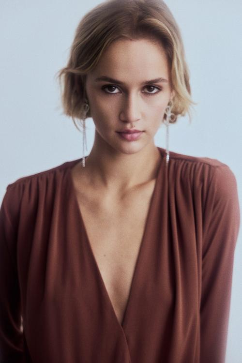 Draped v-neck thong body - dusty brown