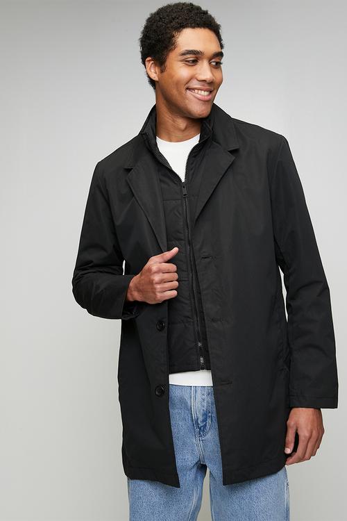 Double Layer Overcoat - Black