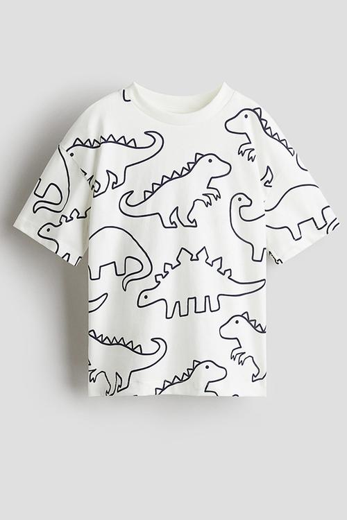 Loose-fit printed t-shirt - white/dinosaurs
