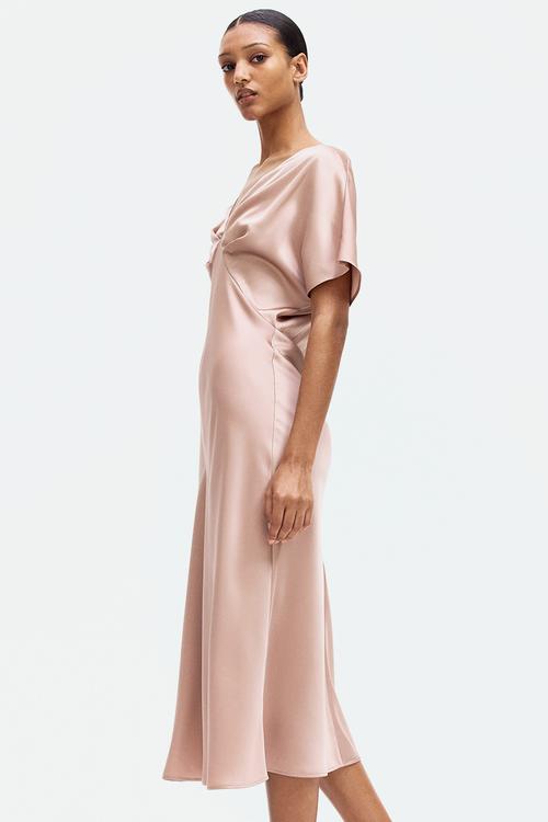 V-neck satin dress - beige
