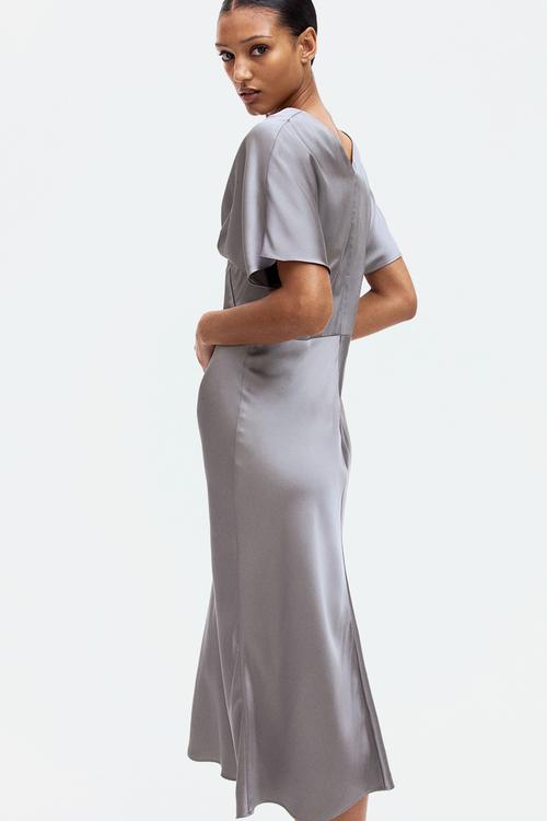V-neck satin dress - grey