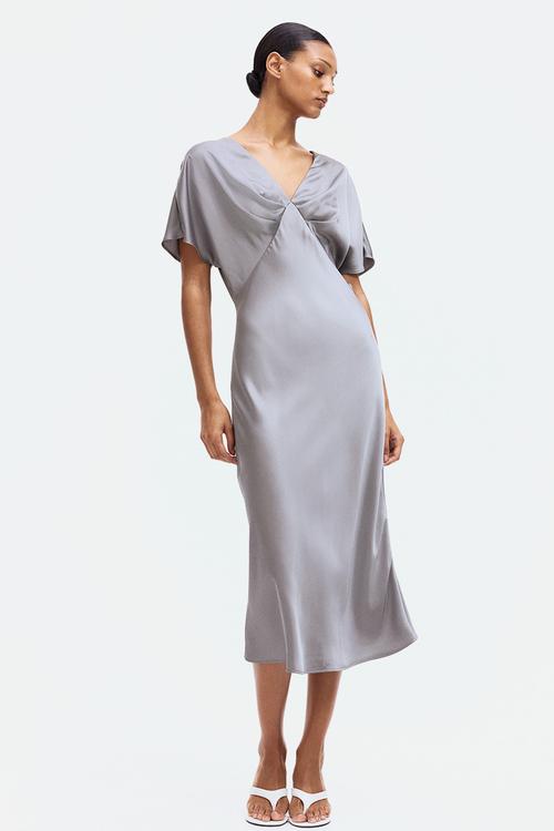 V-neck satin dress - grey