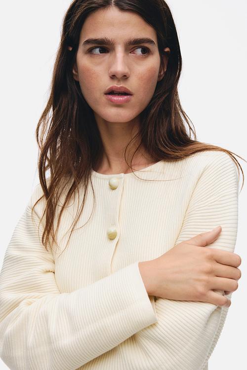 Rib-knit cardigan - cream
