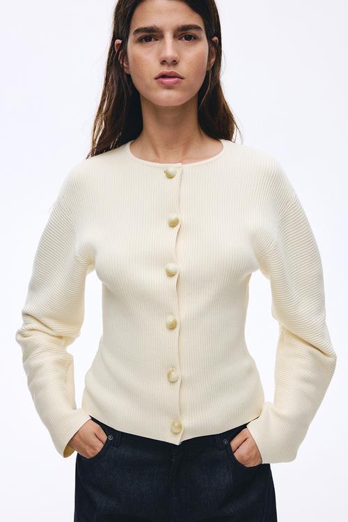 Rib-knit cardigan - cream
