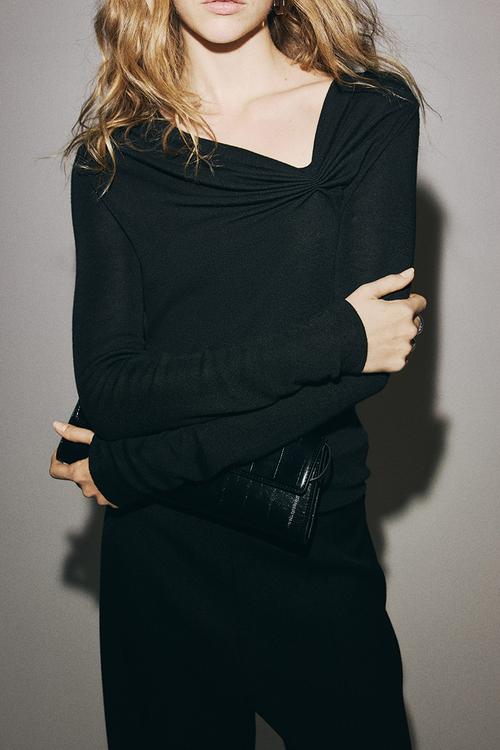 Draped viscose-blend top - black