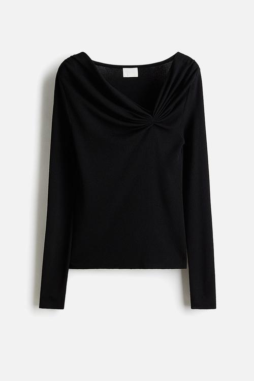 Draped viscose-blend top - black