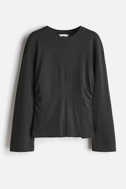 Gathered cotton jersey top - dark grey