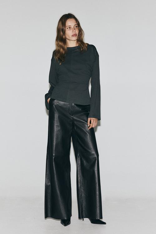 Gathered cotton jersey top - dark grey