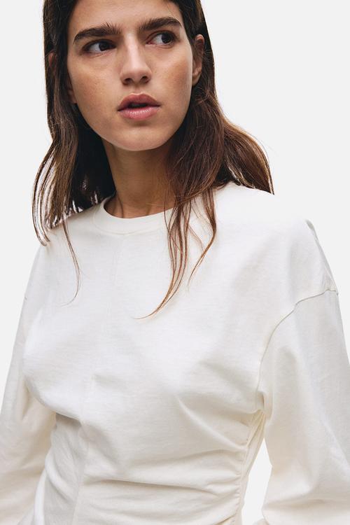 Gathered cotton jersey top - white