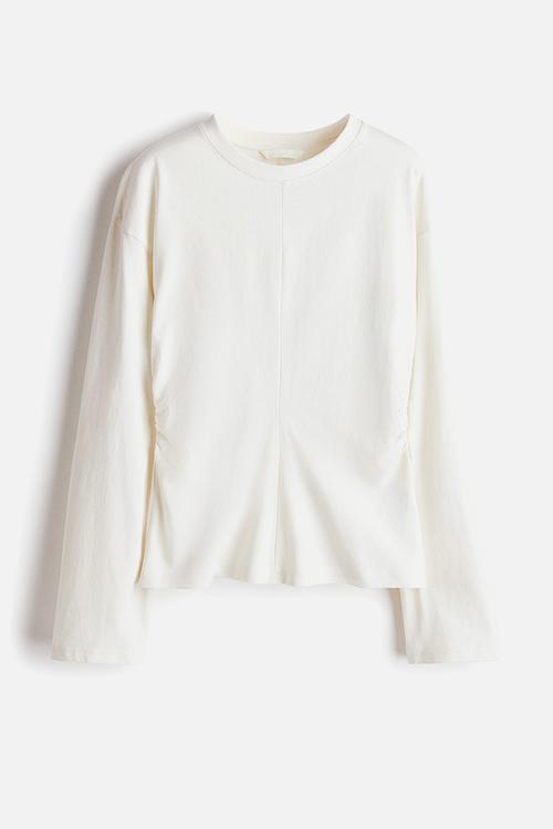 Gathered cotton jersey top - white