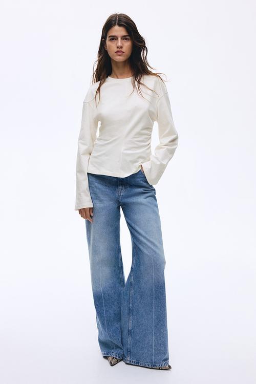Gathered cotton jersey top - white