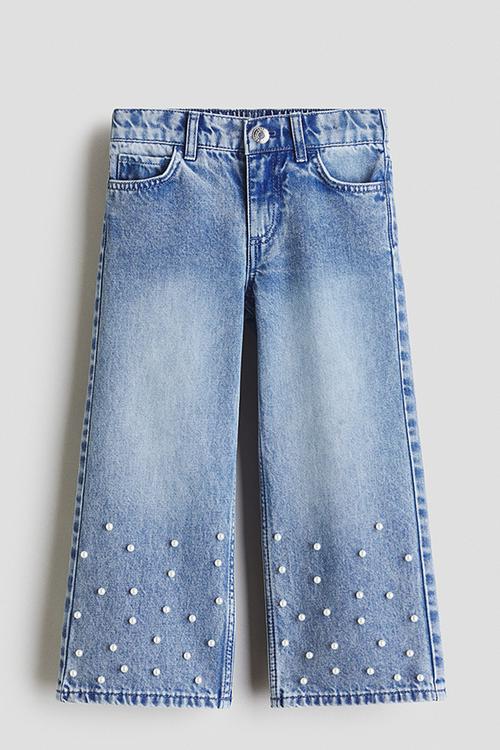 Wide leg embellished jeans - light denim blue