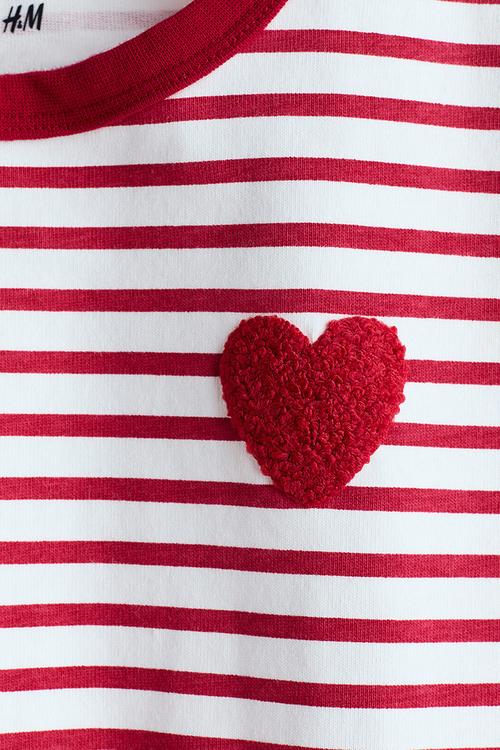 Motif-detail long-sleeved top - red/striped