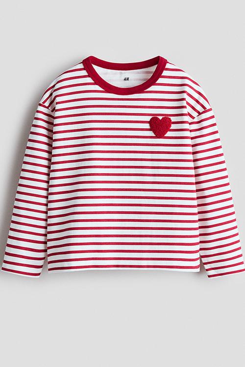 Motif-detail long-sleeved top - red/striped