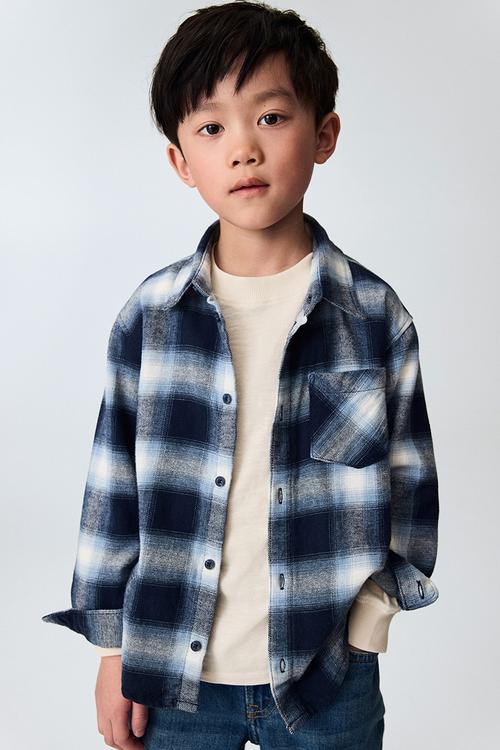 Cotton flannel shirt - navy blue/checked