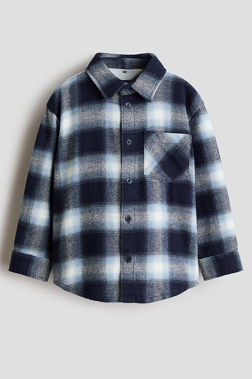 Cotton flannel shirt - navy blue/checked