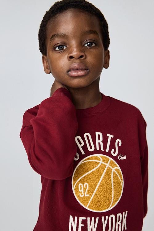 Motif-detail sweatshirt - dark red/basketball